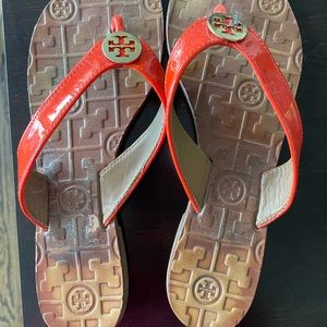 Tory Burch patent orange sandals, 6